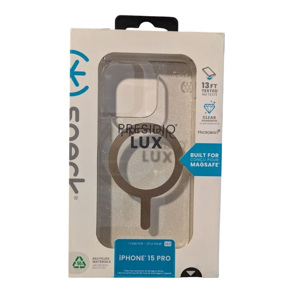 E7. Speck Presidio Lux Magsafe Case for Apple iPhone 15 Pro - Glitter Clear